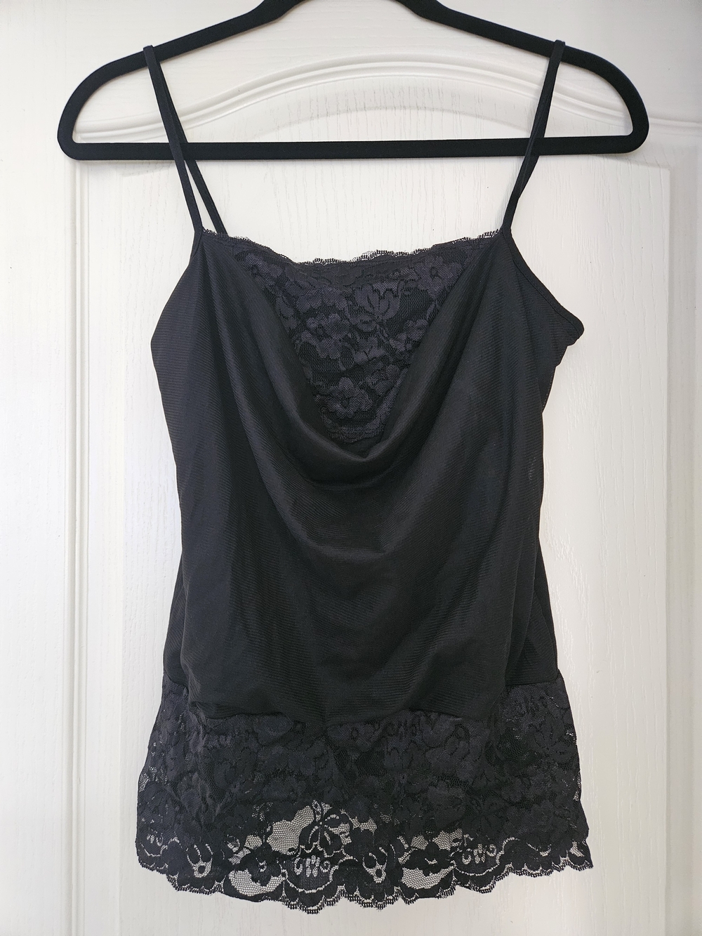 Black Lace Trim Cowl Neck Camisole